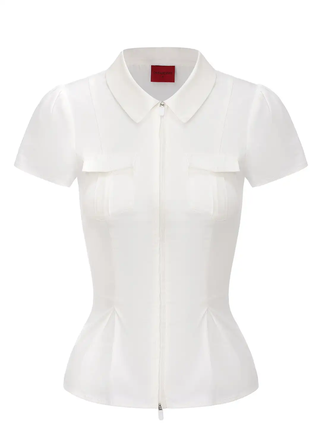 ONNASENSHI | Slim Fit Zipper Puff Sleeve Blouse