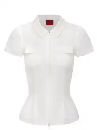 ONNASENSHI | Slim Fit Zipper Puff Sleeve Blouse