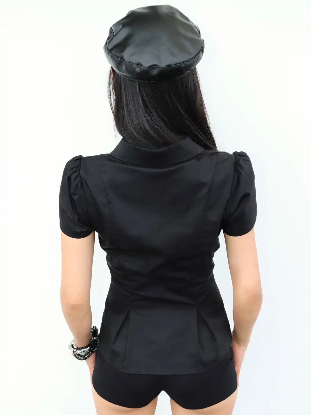 ONNASENSHI | Slim Fit Zipper Puff Sleeve Blouse
