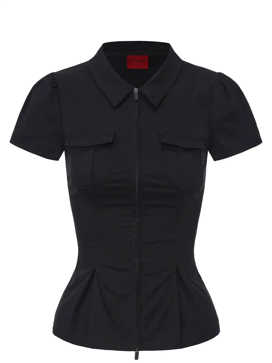 ONNASENSHI | Slim Fit Zipper Puff Sleeve Blouse