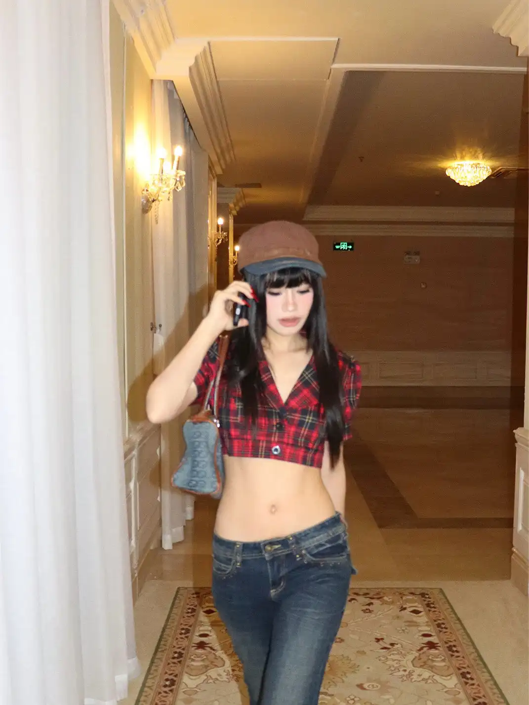 ONNASENSHI | Cropped Red Plaid Cropped Shirt