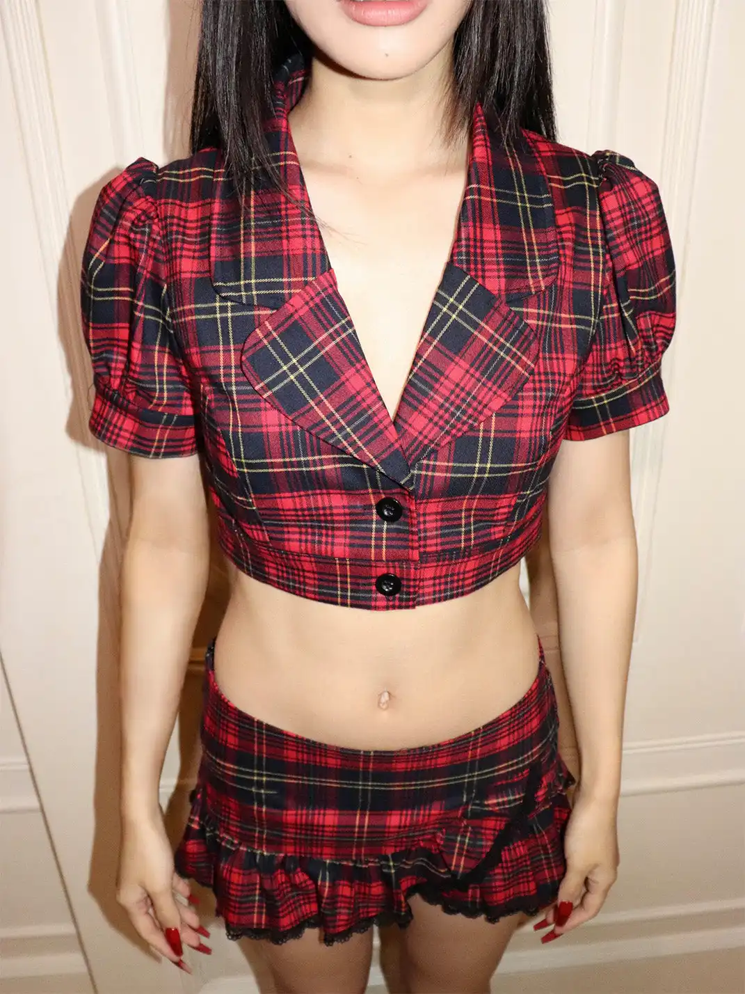 ONNASENSHI | Cropped Red Plaid Cropped Shirt