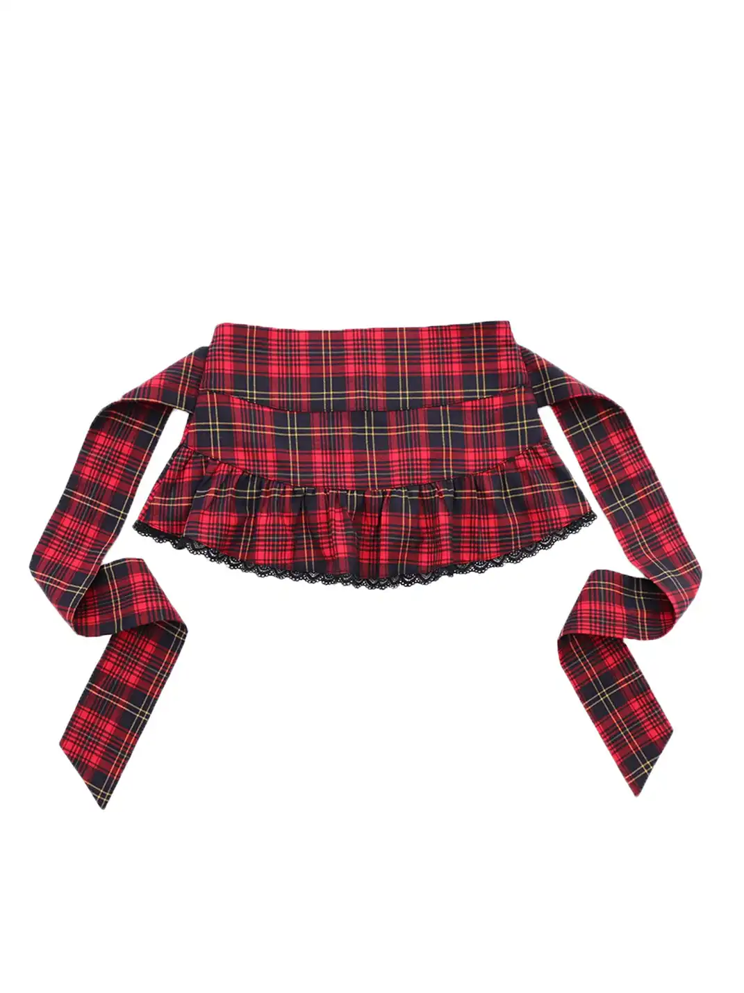 ONNASENSHI | Low Waist Tie Strap Red Plaid Skirt