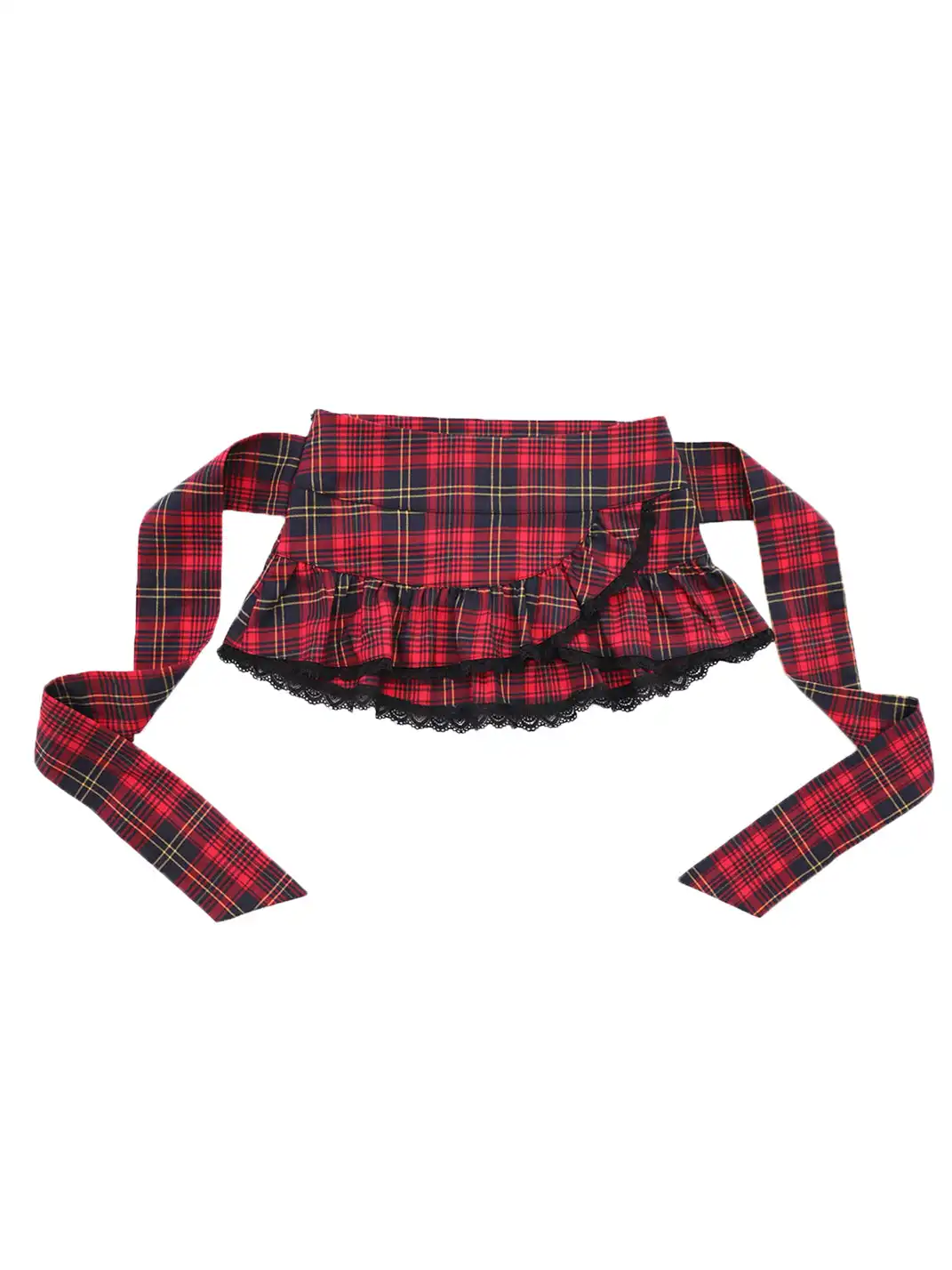 ONNASENSHI | Low Waist Tie Strap Red Plaid Skirt
