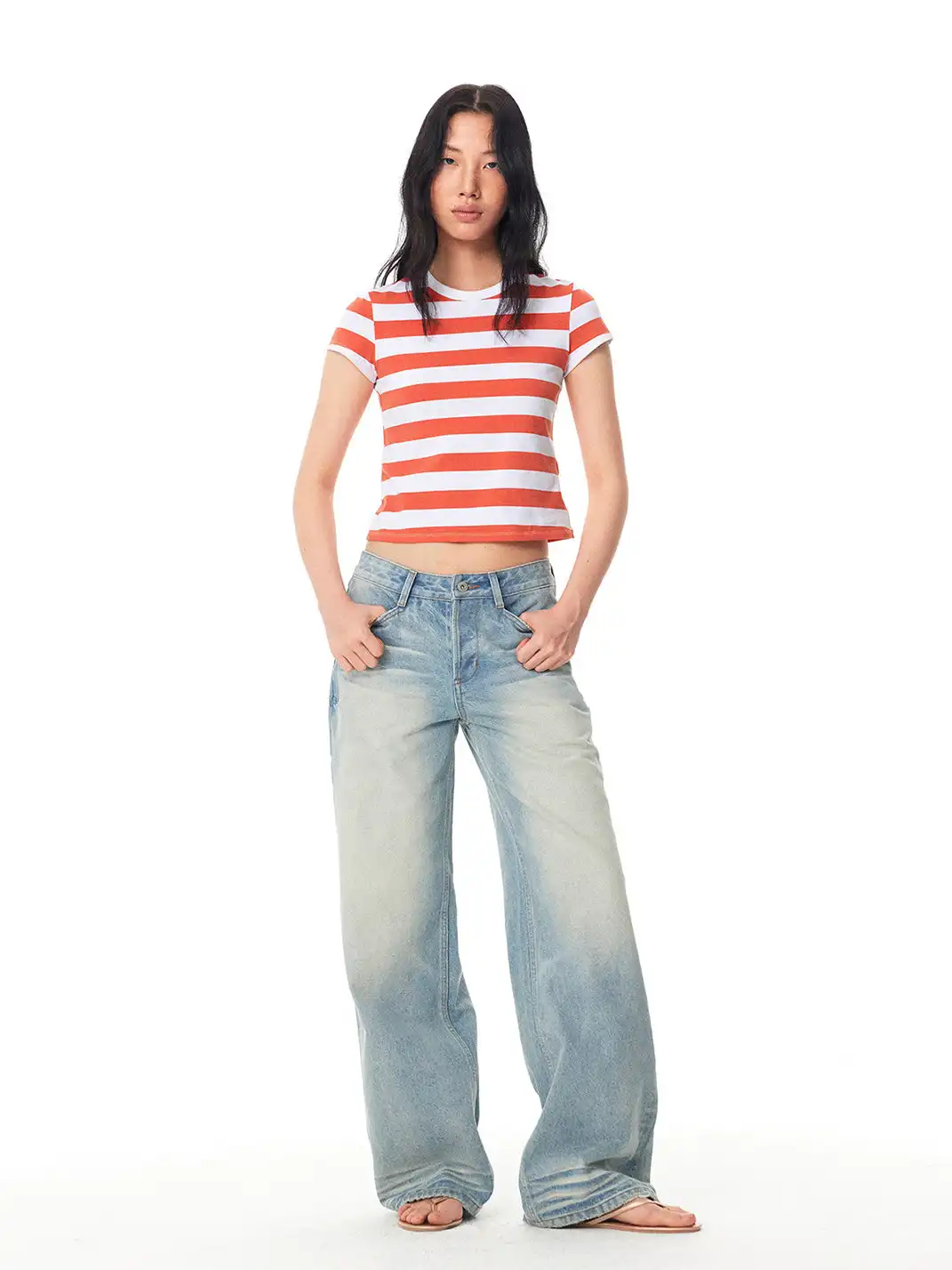 EVISTUB | Color Block Stripe Crew Neck T-Shirt