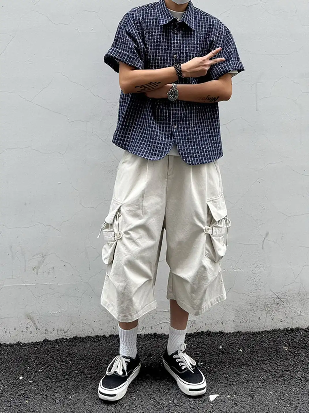 RCMAN | Oversized Short Sleeve Plaid Shirt