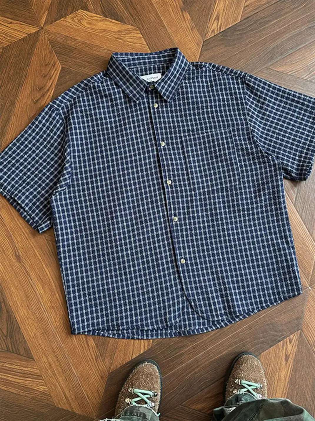RCMAN | Oversized Short Sleeve Plaid Shirt