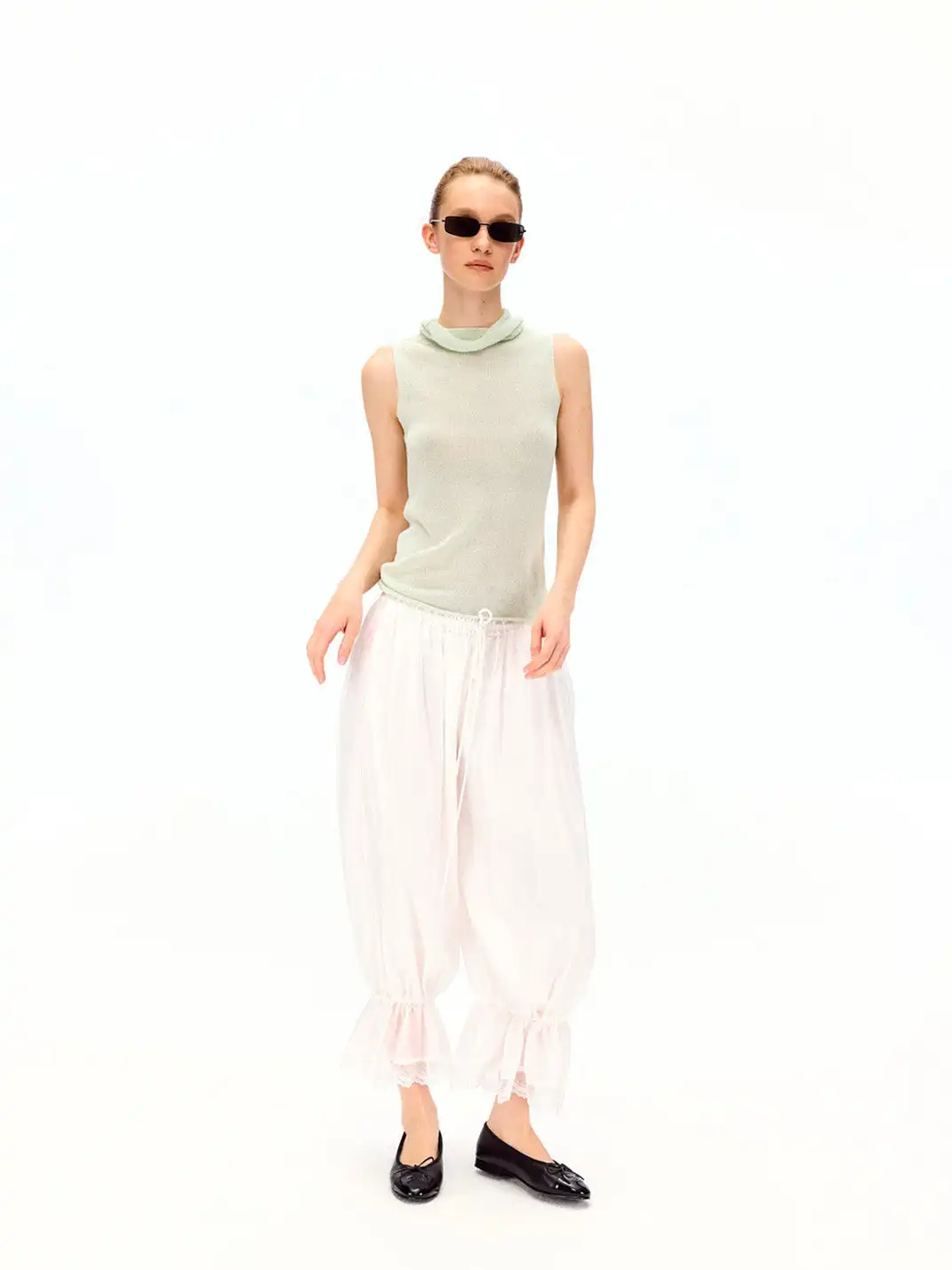 CURRI AND | Lace Hem Drawstring Cropped Balloon Pants