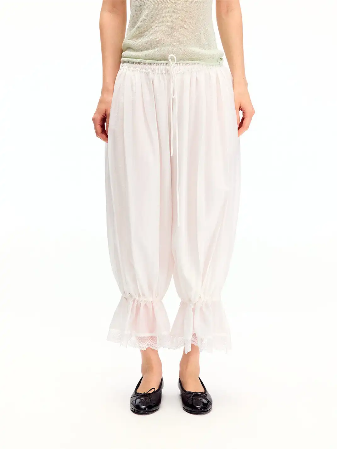 CURRI AND | Lace Hem Drawstring Cropped Balloon Pants