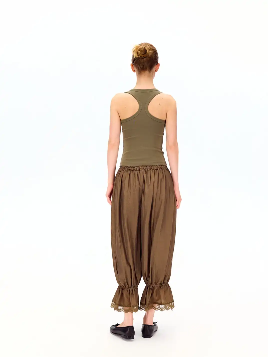 CURRI AND | Lace Hem Drawstring Cropped Balloon Pants