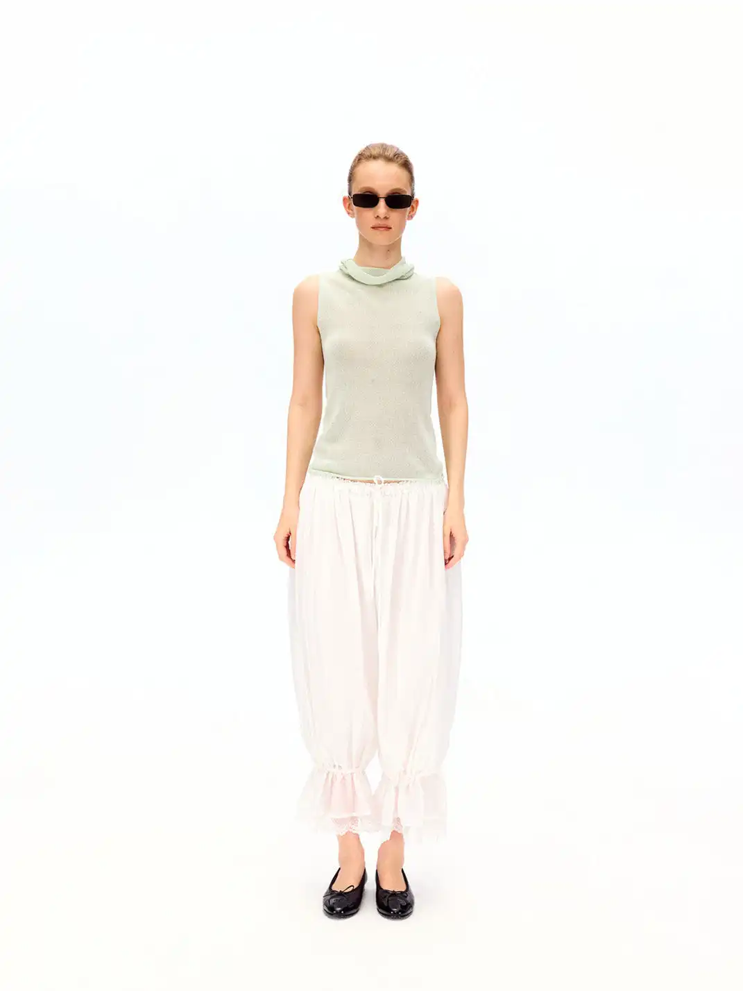 CURRI AND | Lace Hem Drawstring Cropped Balloon Pants