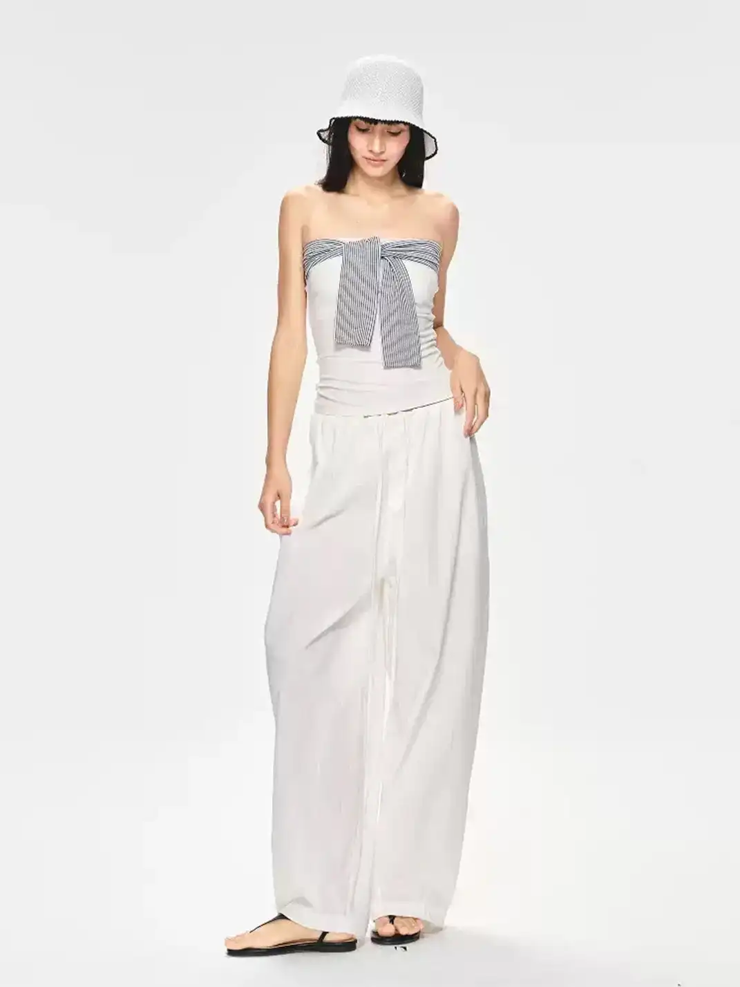 CURRI AND | Slim Waist Gathered Draped Long Pants