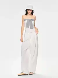 CURRI AND | Slim Waist Gathered Draped Long Pants