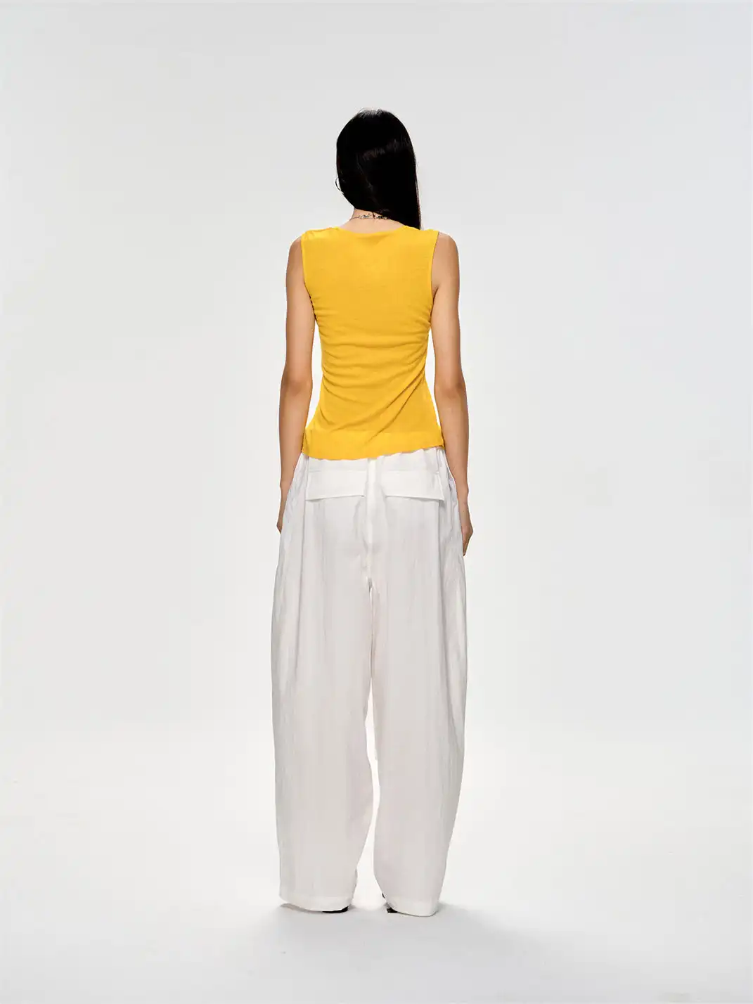 CURRI AND | Slim Waist Gathered Draped Long Pants