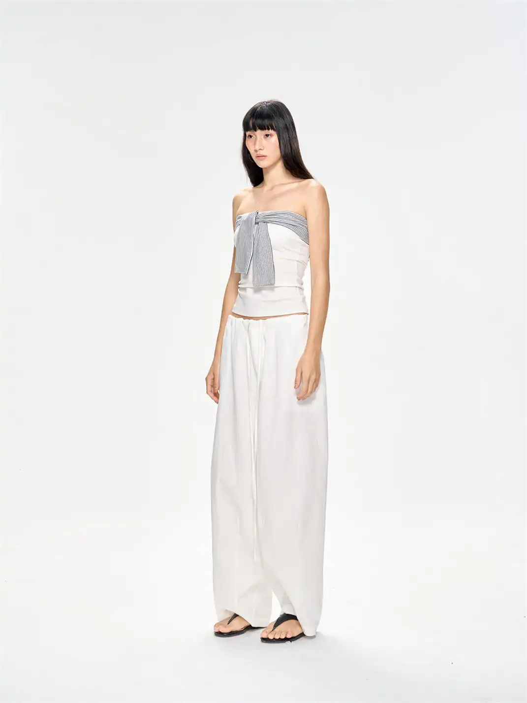 CURRI AND | Slim Waist Gathered Draped Long Pants