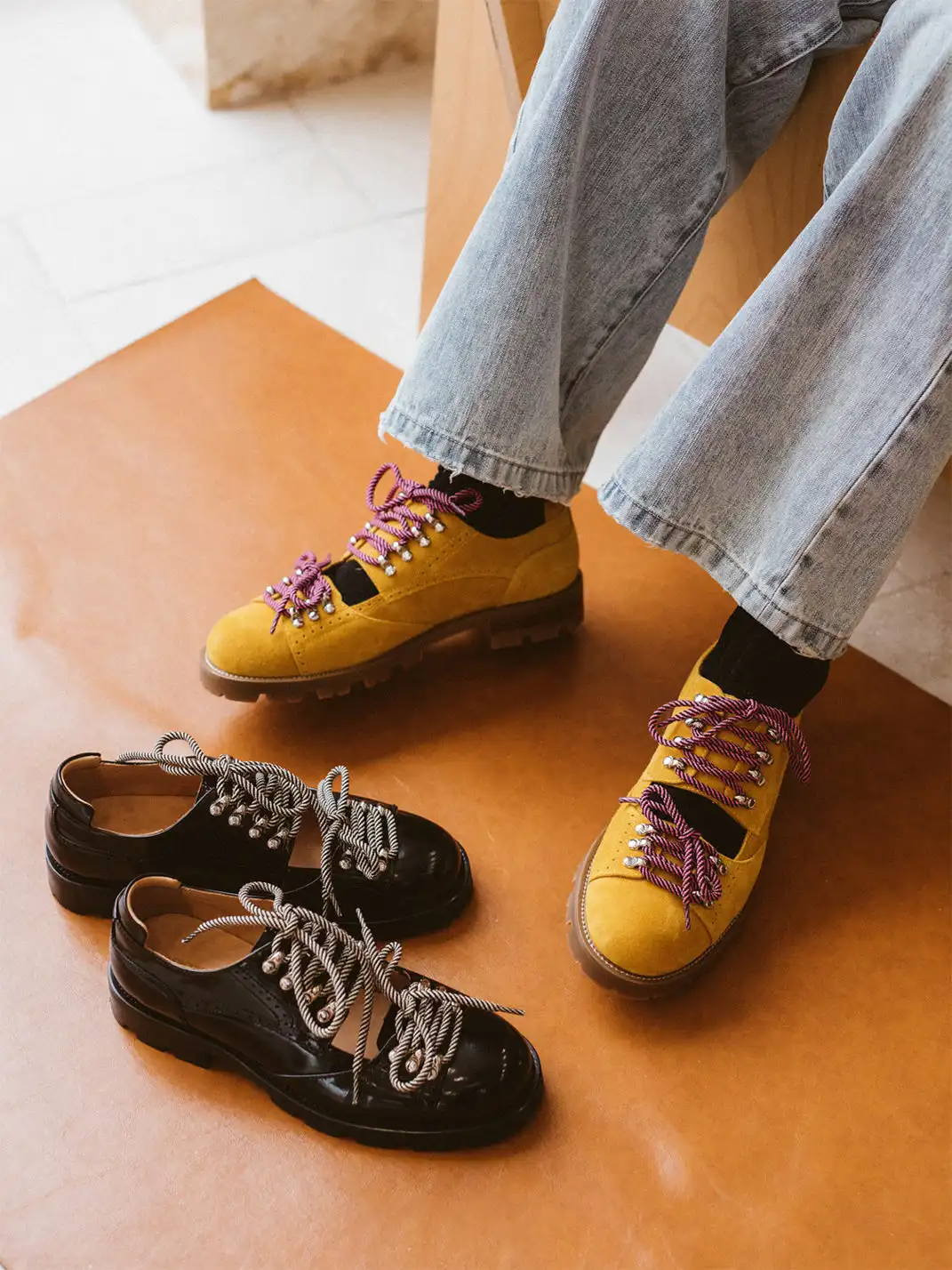 DYZZYMOTIF | Cut Out Workwear Genuine Leather Derby Shoes