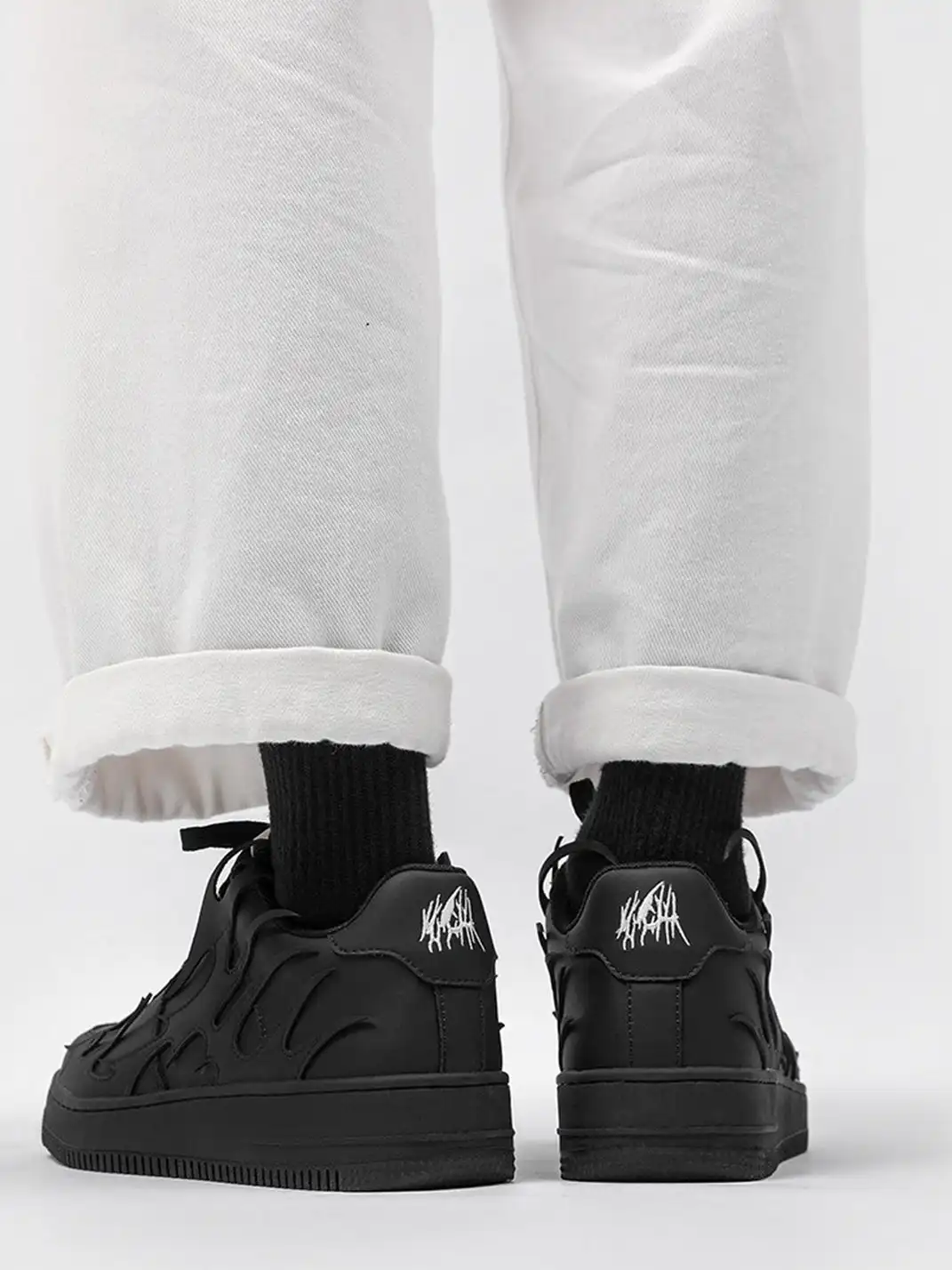 Youthloser | Black And White Flame Graphic Chunky Platform Skate Sneakers