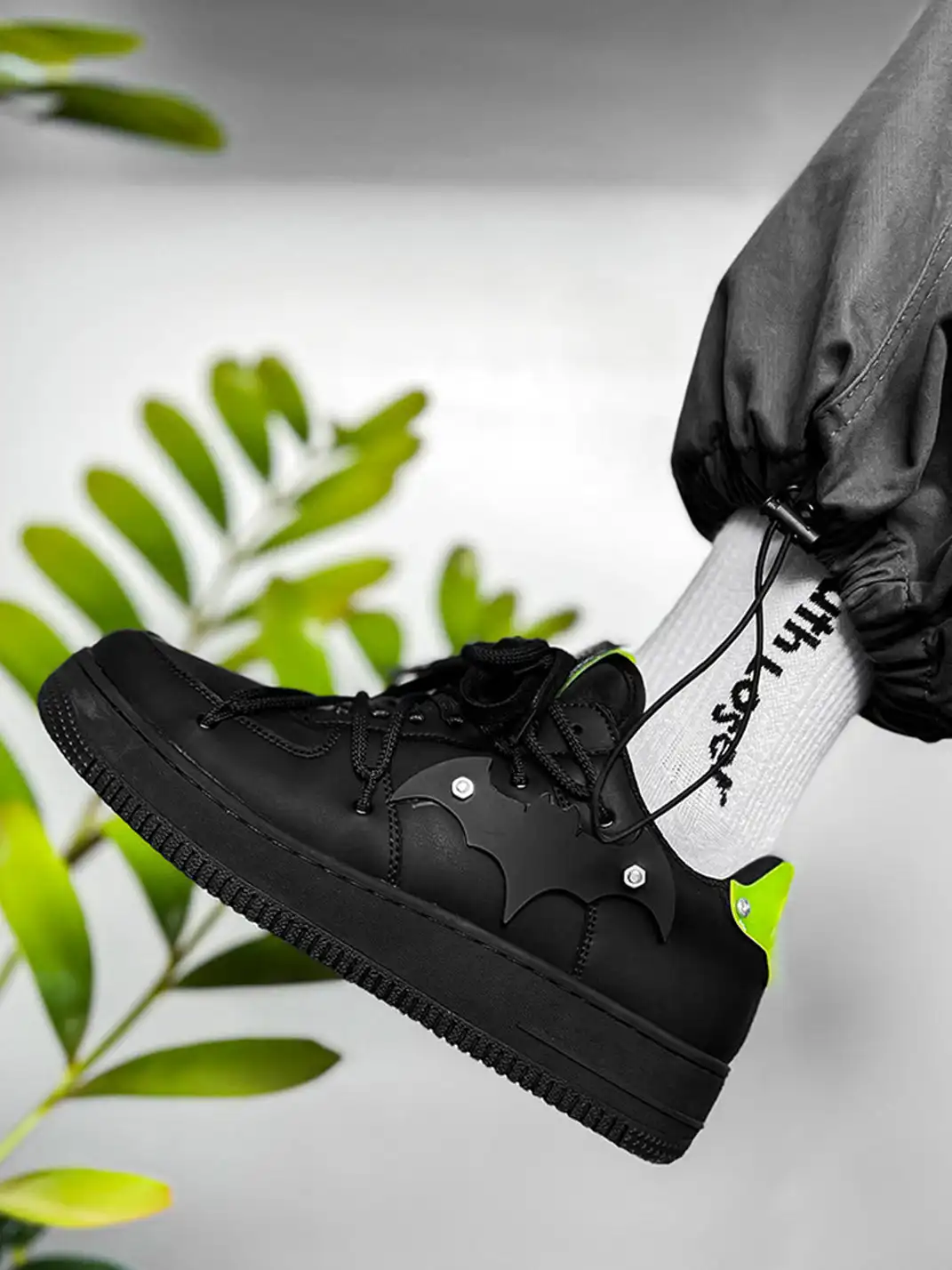 Youthloser | Bat Platform Skate Sneakers With Fluorescent Green Accent
