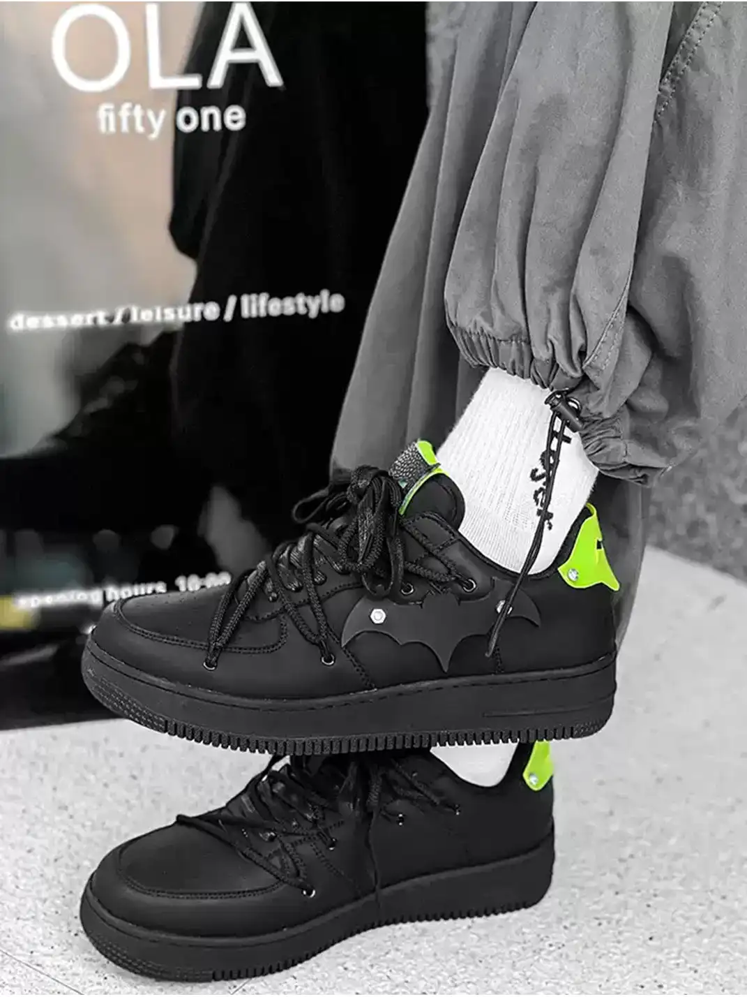 Youthloser | Bat Platform Skate Sneakers With Fluorescent Green Accent