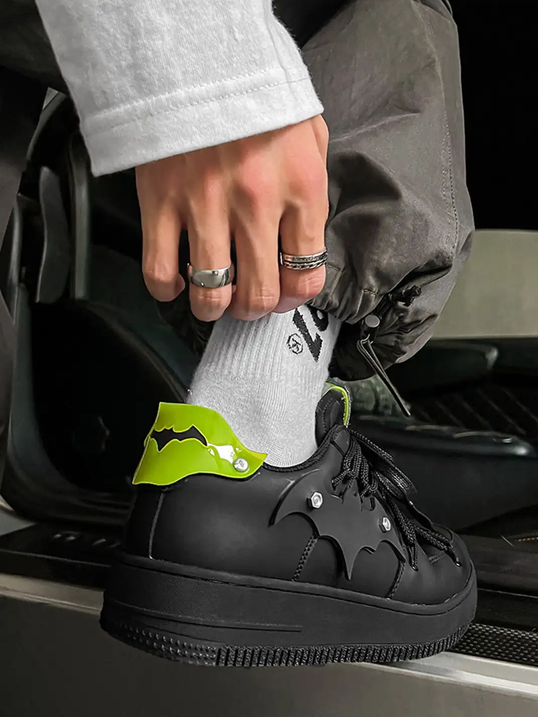 Youthloser | Bat Platform Skate Sneakers With Fluorescent Green Accent