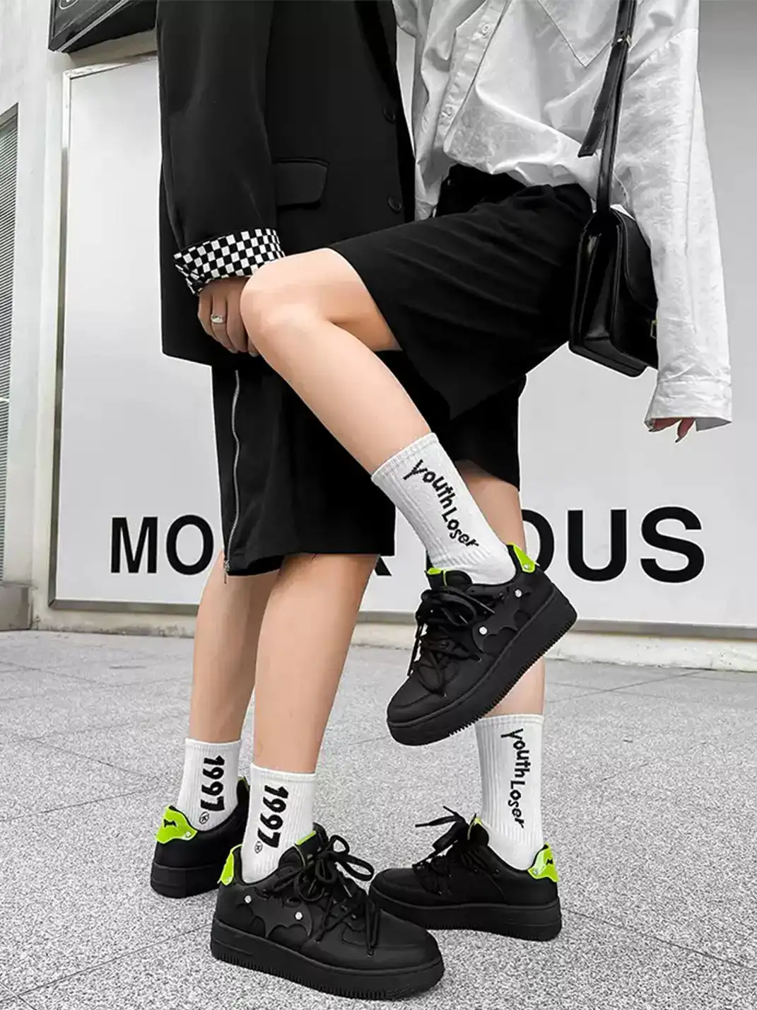 Youthloser | Bat Platform Skate Sneakers With Fluorescent Green Accent