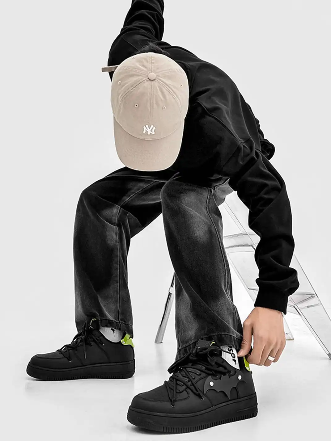 Youthloser | Bat Platform Skate Sneakers With Fluorescent Green Accent