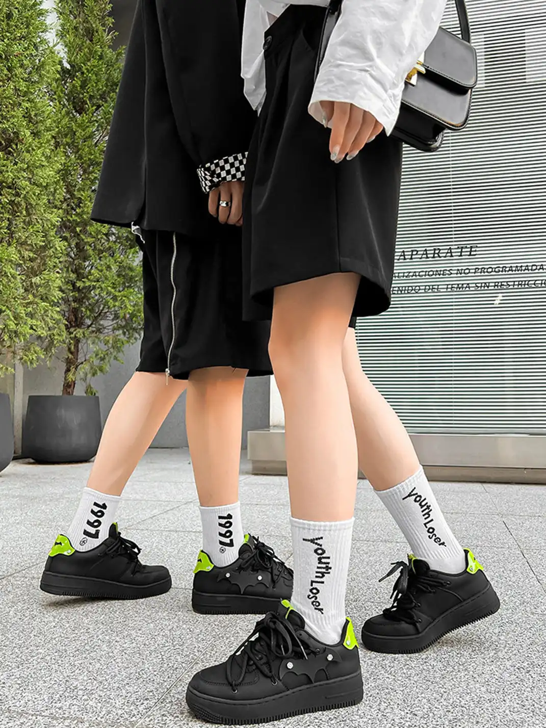 Youthloser | Bat Platform Skate Sneakers With Fluorescent Green Accent