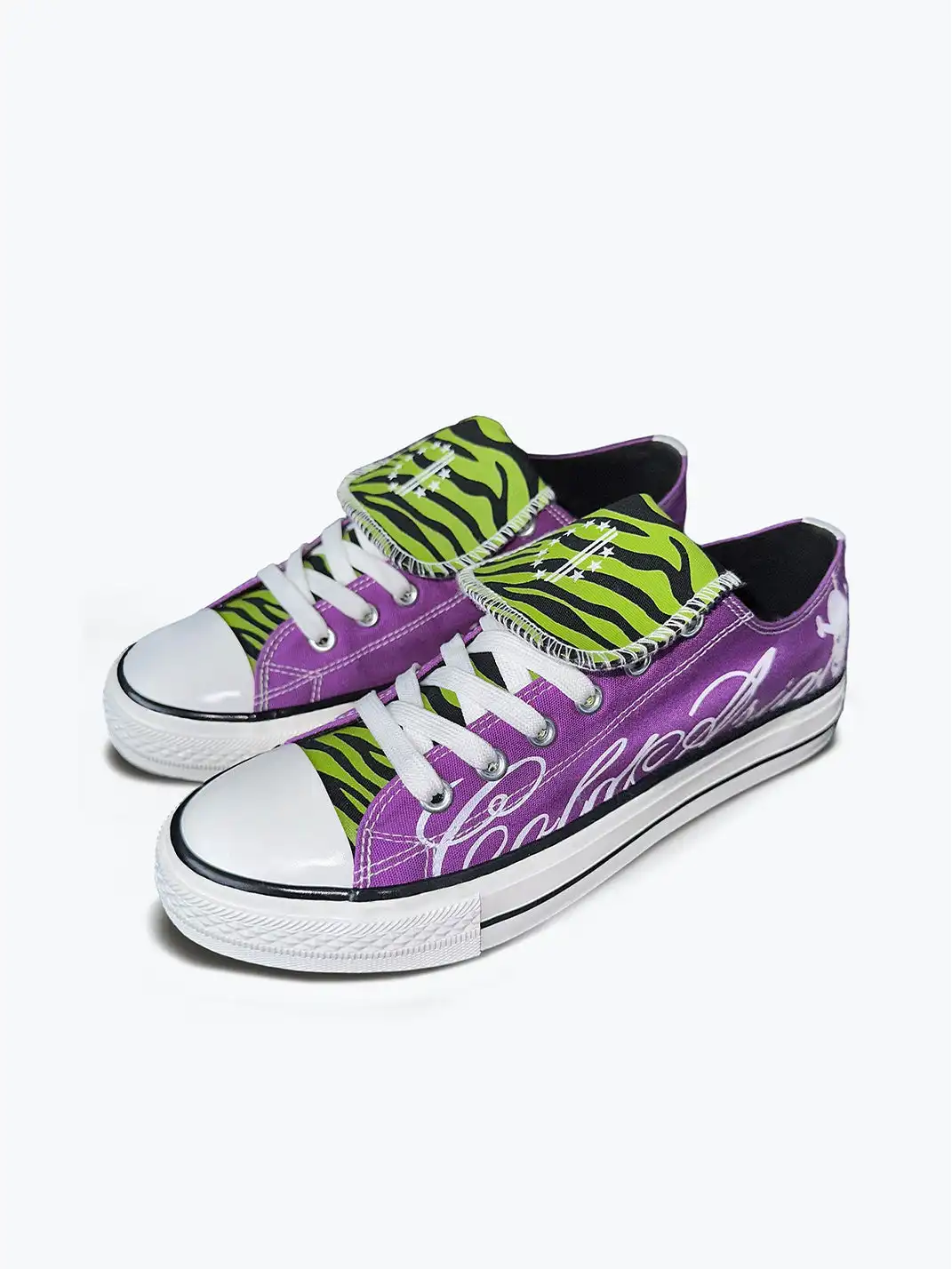 Coldasia | Zebra Print Script Font Skull Canvas Shoes