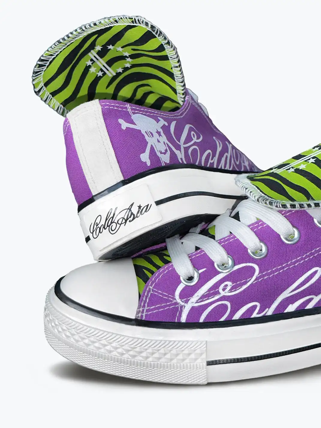 Coldasia | Zebra Print Script Font Skull Canvas Shoes