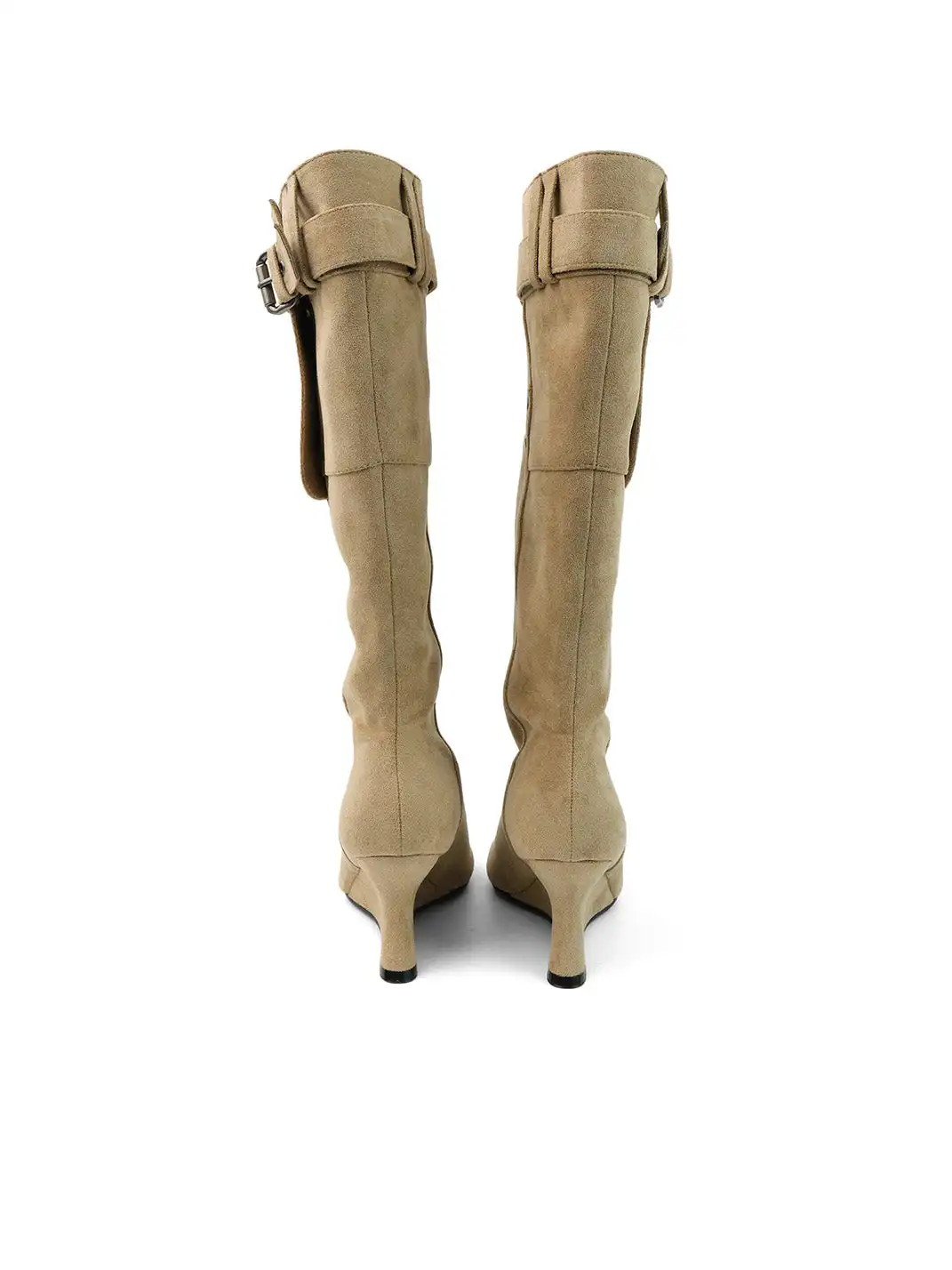 Mooreyu Atelier | Peep Toe Buckle Strap Wedge Heel Roman Sandal Boots