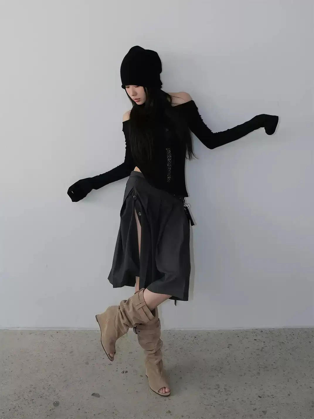 Mooreyu Atelier | Peep Toe Buckle Strap Wedge Heel Roman Sandal Boots