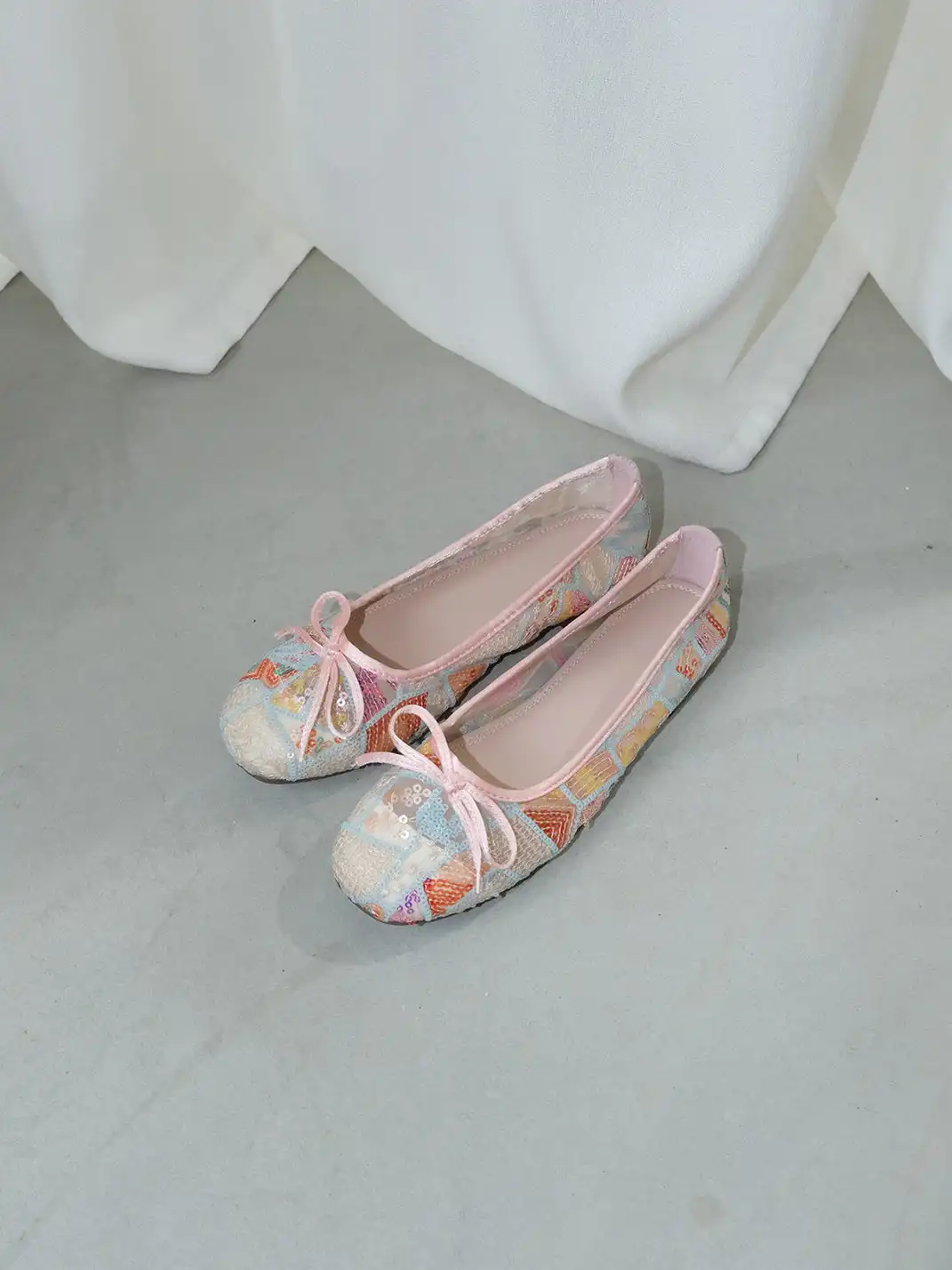 Mooreyu Atelier | Bow Round Toe Lace Ballet Flats