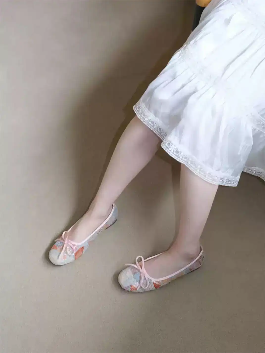 Mooreyu Atelier | Bow Round Toe Lace Ballet Flats