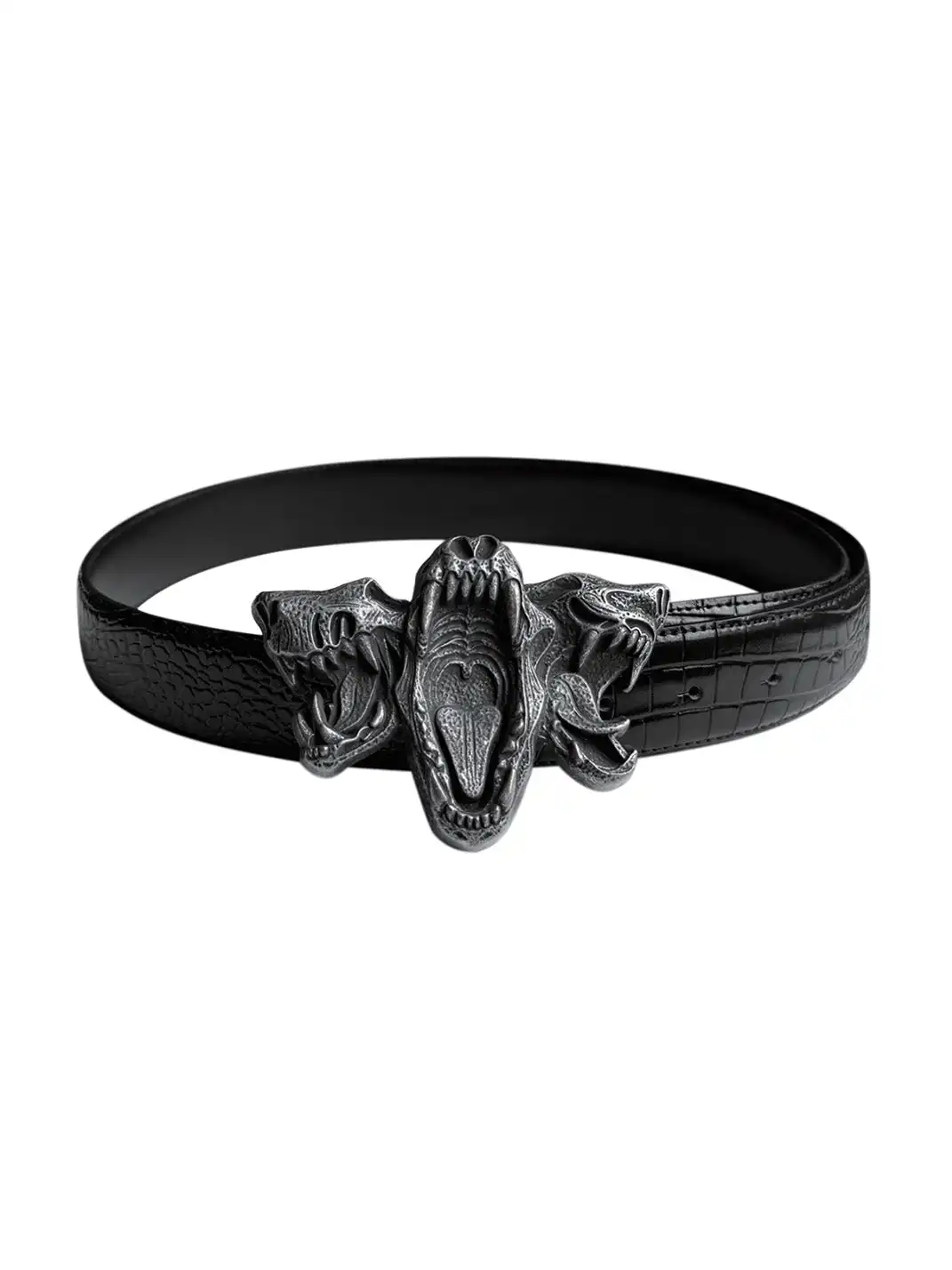 Cinder Vein | Three-Headed Beast Bone Embossed Crocodile Grain Leather Belt