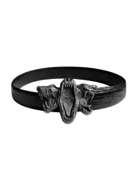 Cinder Vein | Three-Headed Beast Bone Embossed Crocodile Grain Leather Belt