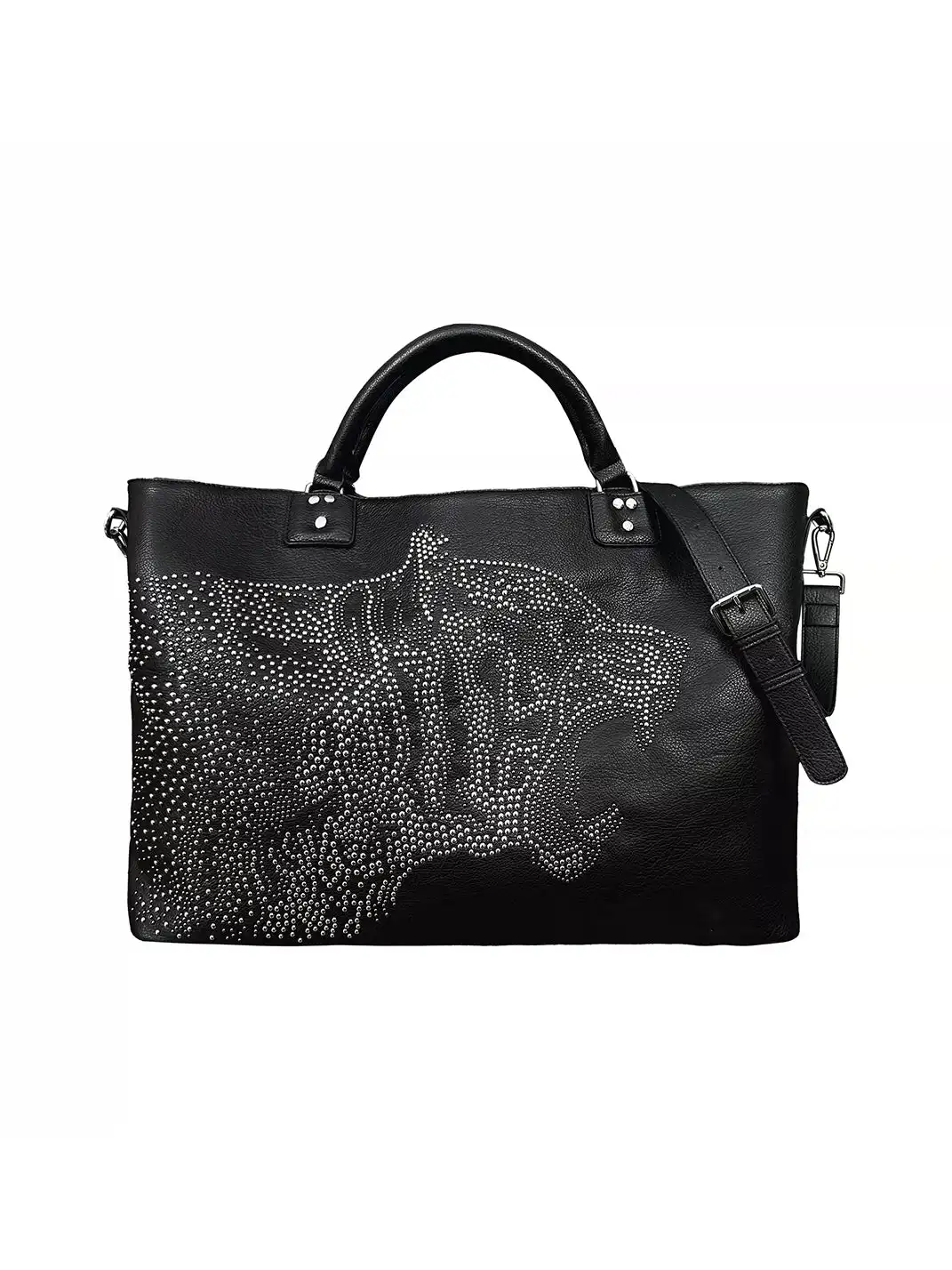 99CLUB | Tiger Roar Stud Embellished Large Capacity Leather Tote Bag