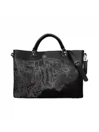99CLUB | Tiger Roar Stud Embellished Large Capacity Leather Tote Bag