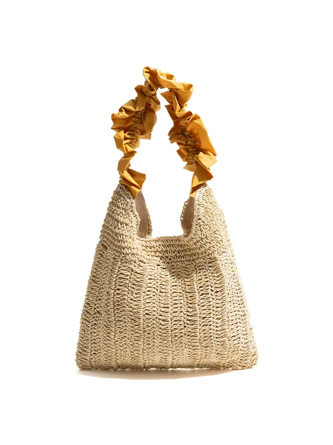 MABULA | Straw Bag With Ruffled Lace Trim Shoulder Bag