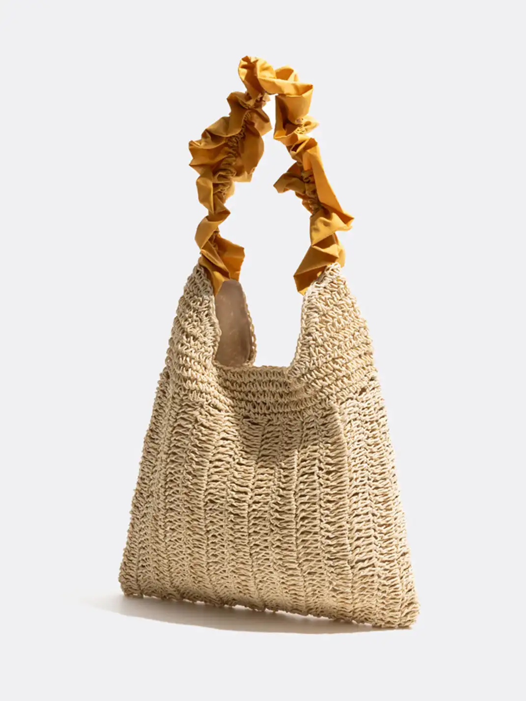 MABULA | Straw Bag With Ruffled Lace Trim Shoulder Bag