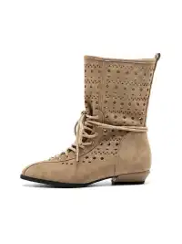 RONG | Lace-Up Suede Cutout Pointed Toe Boots