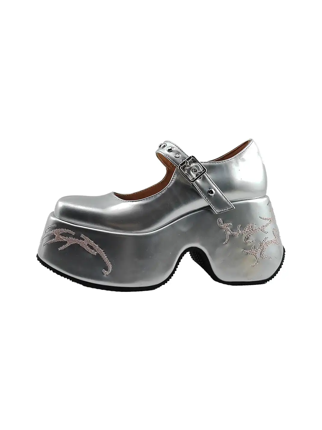 RONG | Silver Embroidery Platform Mary Jane Shoes