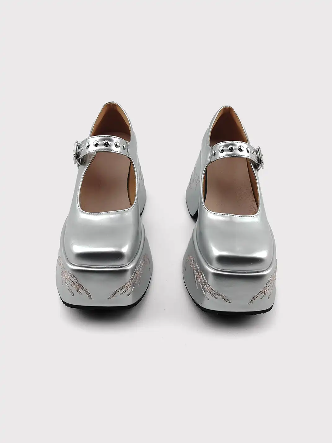 RONG | Silver Embroidery Platform Mary Jane Shoes