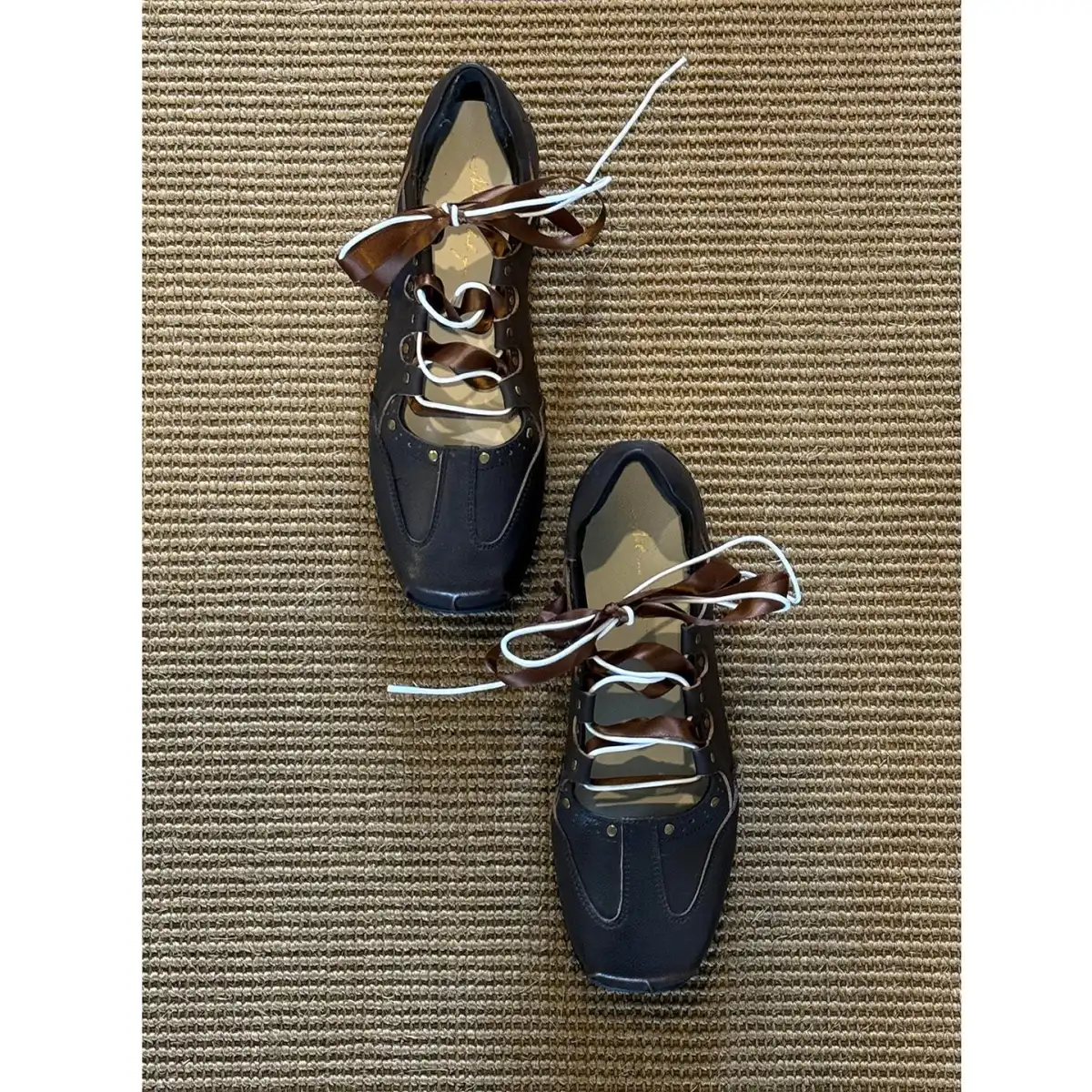 RONG | Square Toe Satin Ribbon Lace-Up Ballet Sneakers
