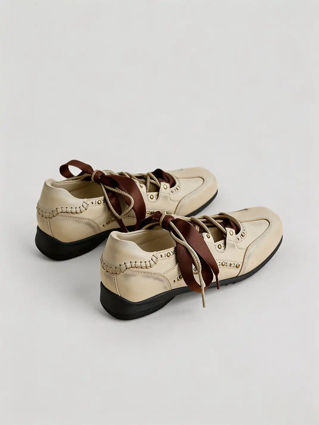 RONG | Square Toe Satin Ribbon Lace-Up Ballet Sneakers