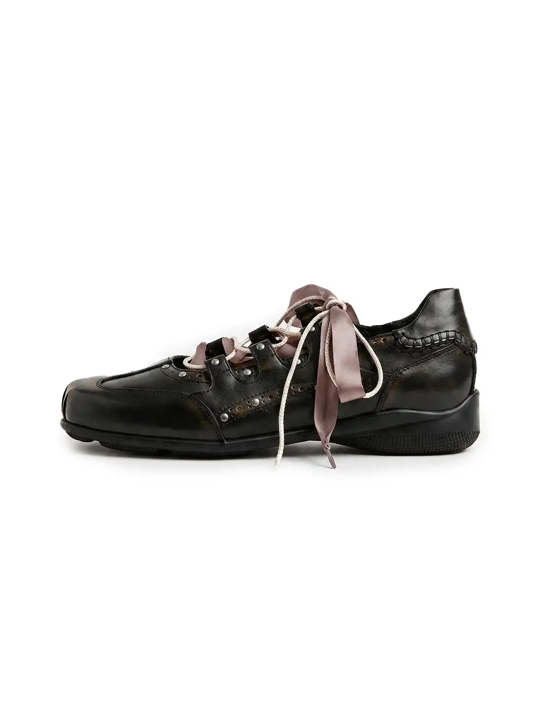 RONG | Square Toe Satin Ribbon Lace-Up Ballet Sneakers
