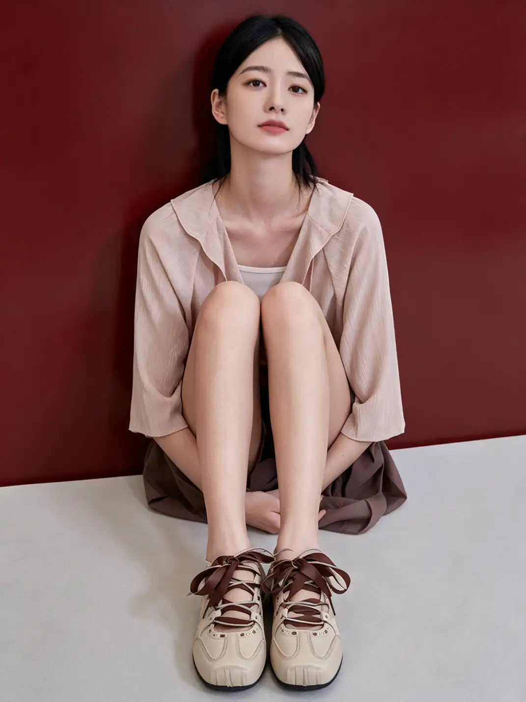 RONG | Square Toe Satin Ribbon Lace-Up Ballet Sneakers