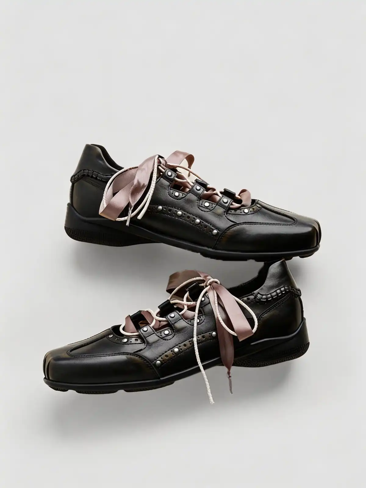 RONG | Square Toe Satin Ribbon Lace-Up Ballet Sneakers