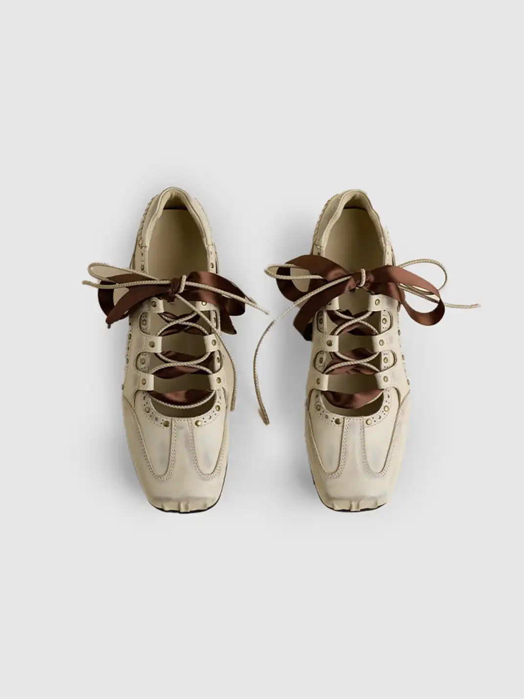 RONG | Square Toe Satin Ribbon Lace-Up Ballet Sneakers