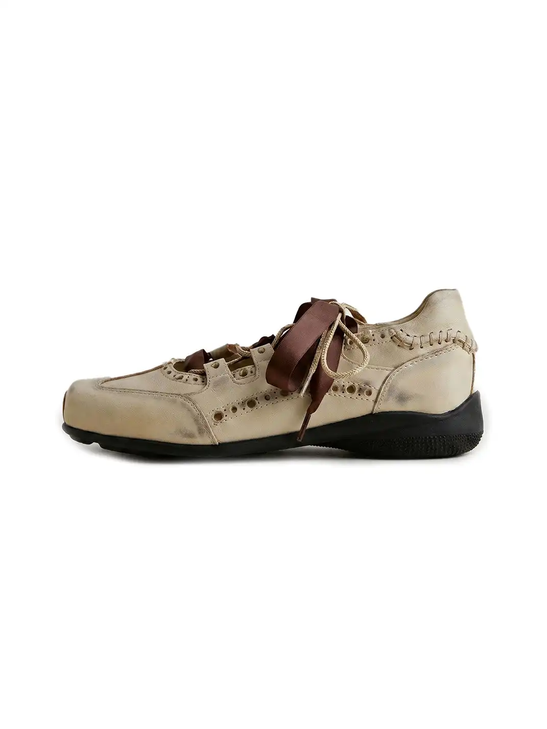 RONG | Square Toe Satin Ribbon Lace-Up Ballet Sneakers