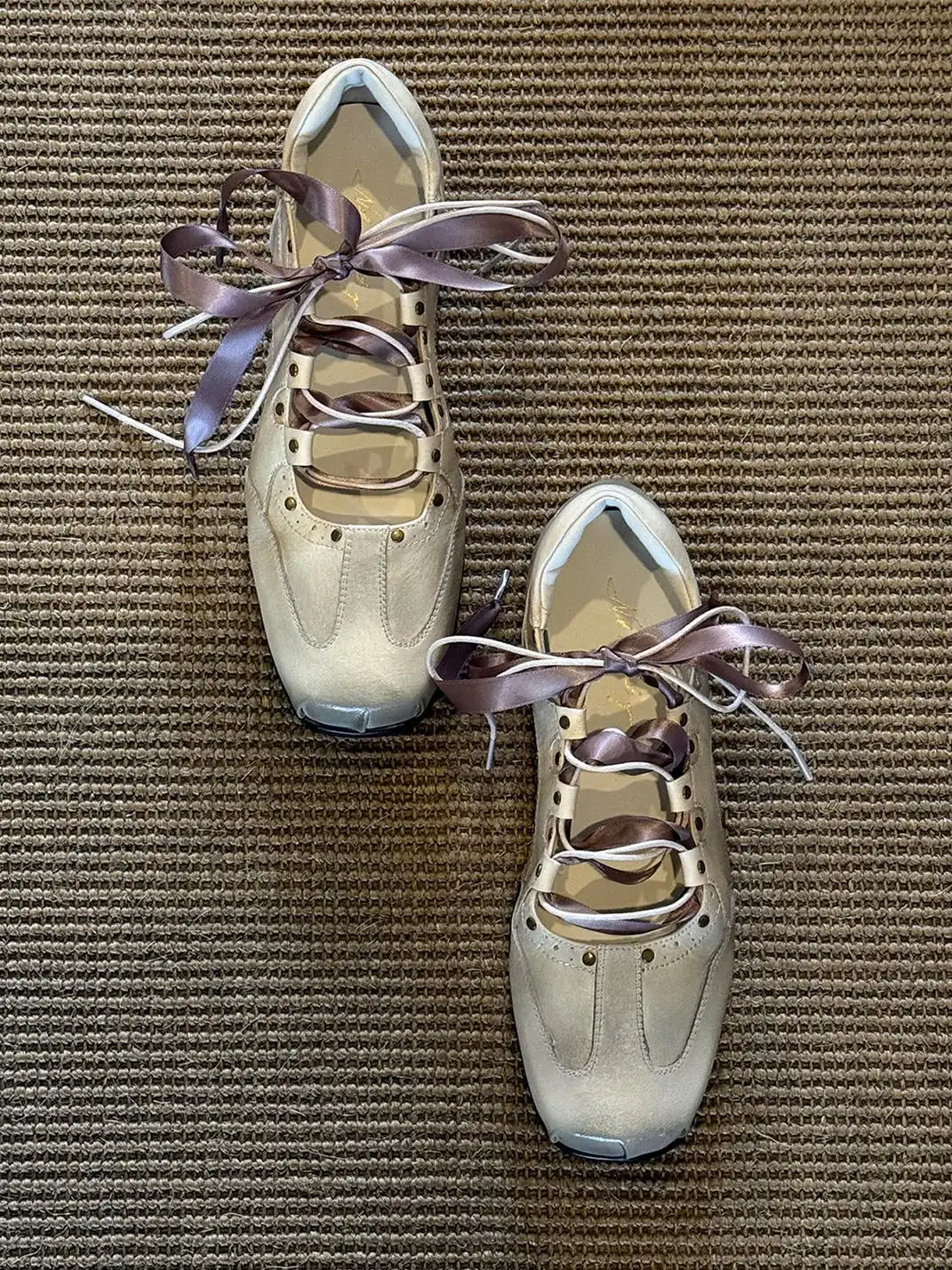 RONG | Square Toe Satin Ribbon Lace-Up Ballet Sneakers